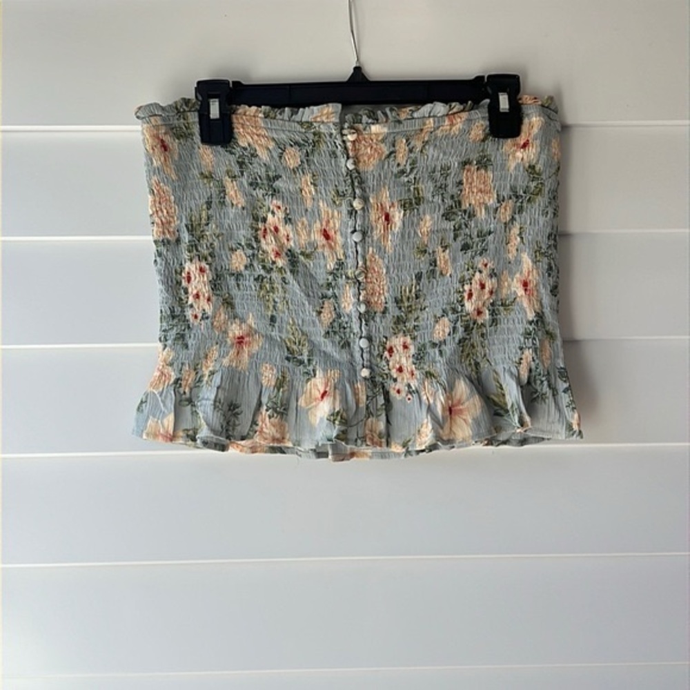 American Eagle Outfitters Floral Smocked Crop Top - Blue and Pink